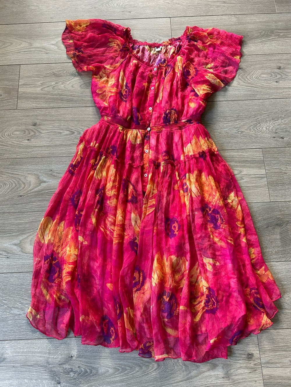 Sundance Cressida Day Dress Pink Midi Tiered Size Medium - Picture 2 of 11